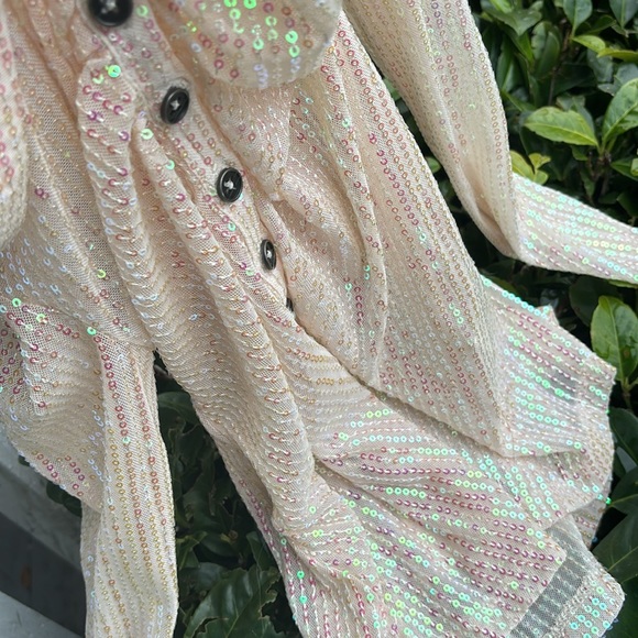 NWT Free People Sequin Shirt Christmas Holiday Sparkle Boho Festival Size Small - Picture 11 of 15